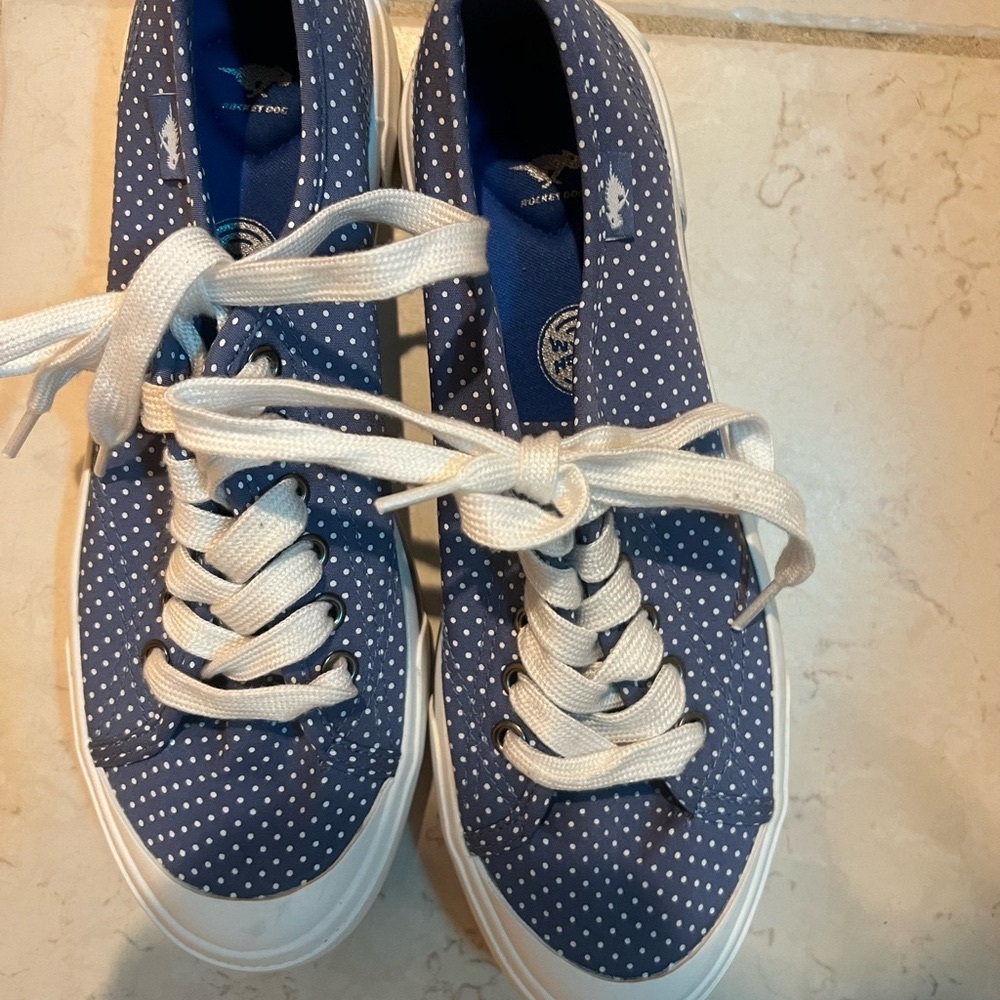 Rocket Dog Sneakers-Blue with White Polka Dots White Laces Size: Women 9.5 EUC